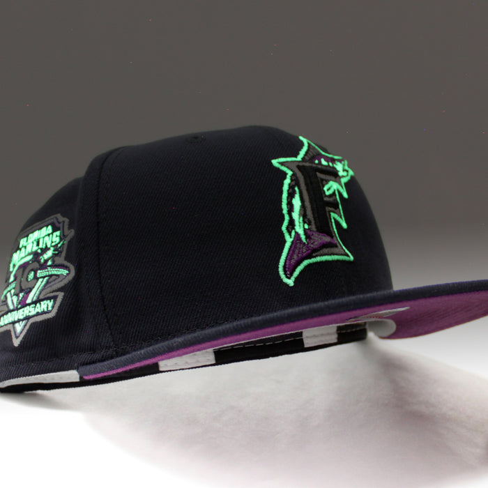 Florida Marlins 10th Anniversary New Era 59Fifty Fitted Hat (GITD Navy Grape Under brim)