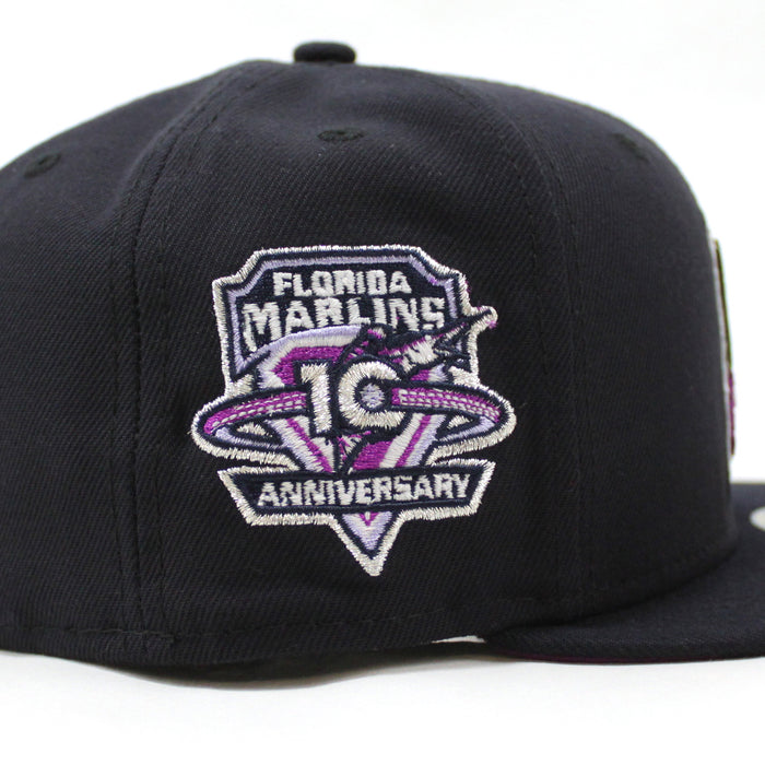 Florida Marlins 10th Anniversary New Era 59Fifty Fitted Hat (GITD Navy Grape Under brim)