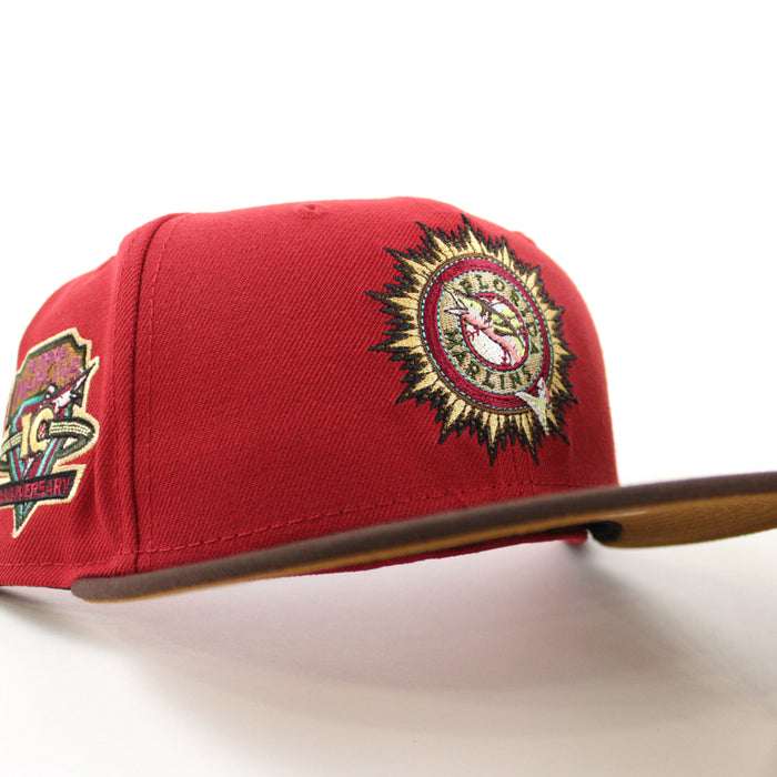 Florida Marlins 10th Anniversary New Era 59Fifty Fitted Hat (PINOT RED BURNT WOOD POLY TOASTED Under brim)