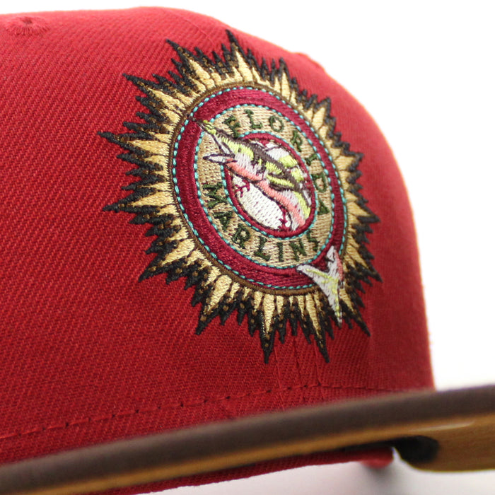 Florida Marlins 10th Anniversary New Era 59Fifty Fitted Hat (PINOT RED BURNT WOOD POLY TOASTED Under brim)