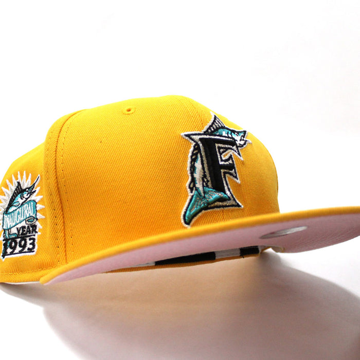 Florida Marlins 1993 INAUGURAL SEASON New Era 59Fifty Fitted Hat (Yellow Pink Under brim)