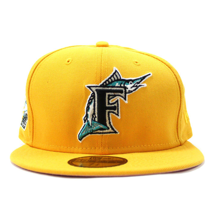 Florida Marlins 1993 INAUGURAL SEASON New Era 59Fifty Fitted Hat (Yellow Pink Under brim)