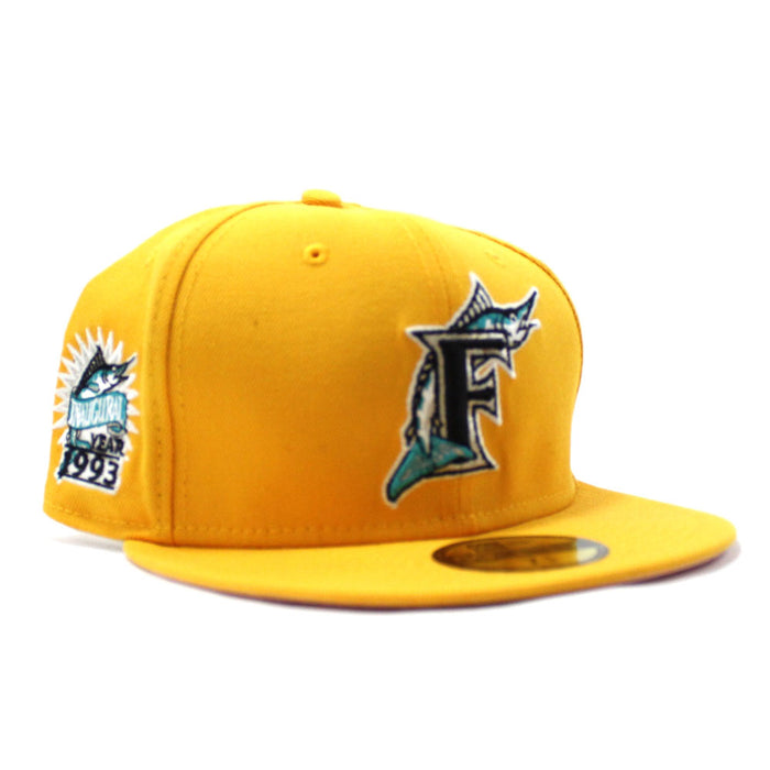 Florida Marlins 1993 INAUGURAL SEASON New Era 59Fifty Fitted Hat (Yellow Pink Under brim)