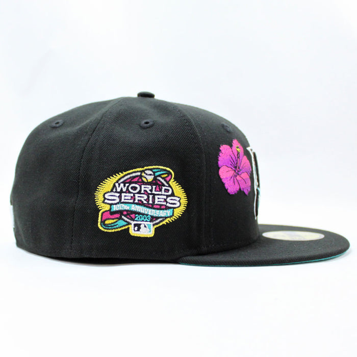 Florida Marlins Flowers 2003 World Series New Era 59Fifty Fitted Hat (Black Teal Under brim)