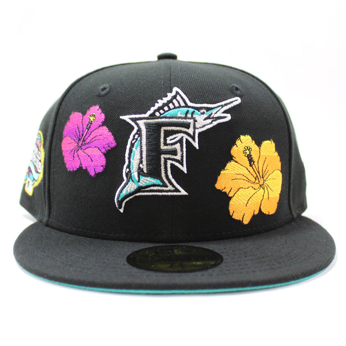 Florida Marlins Flowers 2003 World Series New Era 59Fifty Fitted Hat (Black Teal Under brim)