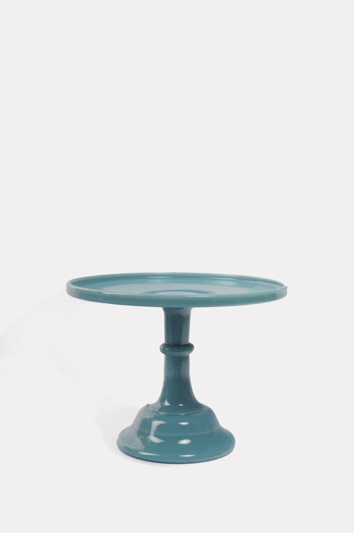 Mosser Glass moulded 10 inch steel georgia blue footed cake plate.