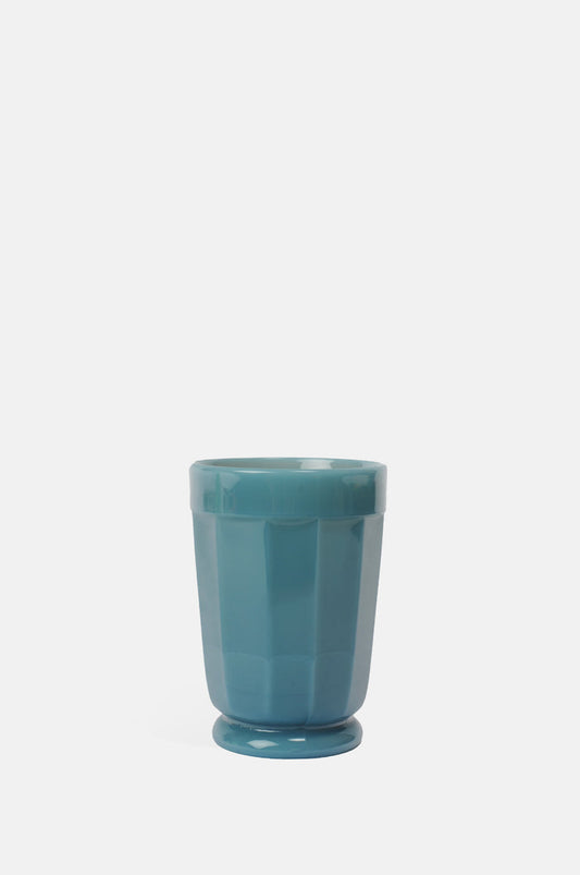 Mosser Glass moulded milk glass steel georgia blue panelled tumbler.