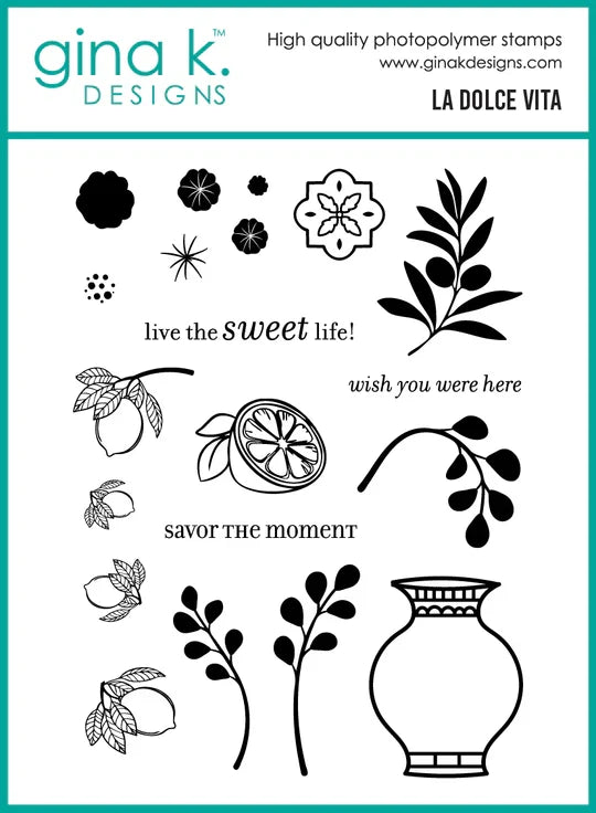 Gina K. Designs - BUNDLE - Stamp, Die Set &amp; Stencil - La Dolce Vita. Set by Lisa Hetrick. At Embellish Away in Bowmanville Ontario Canada.