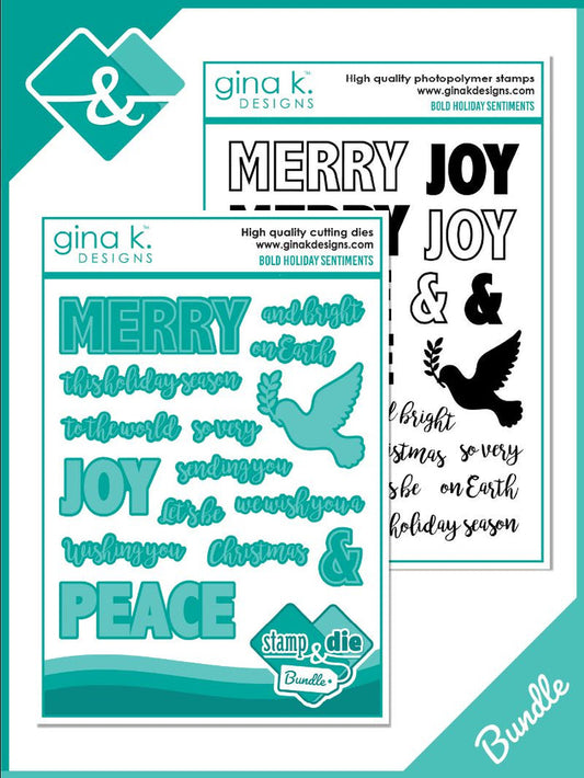Gina K. Designs - Stamp & Die Set - Bold Holiday Sentiments. Available at Embellish Away located in Bowmanville Ontario Canada.