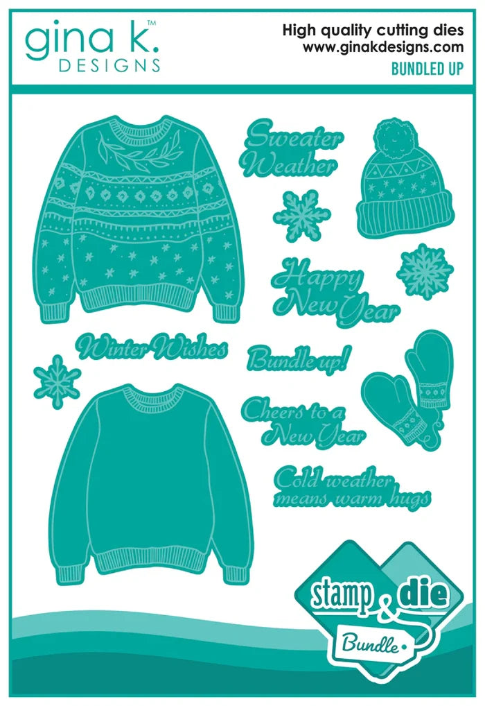 Gina K. Designs - Stamp & Die Set - Bundled Up.  stamp set by Hannah Drapinski. Available at Embellish Away located in Bowmanville Ontario Canada.