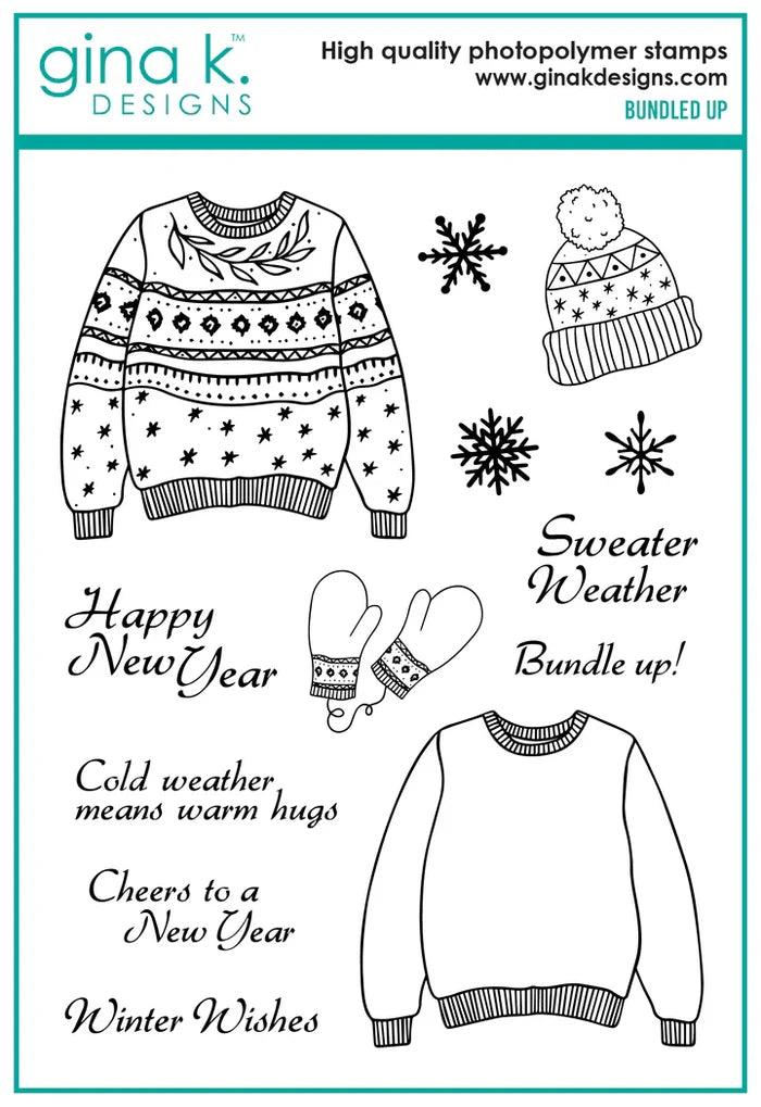 Gina K. Designs - Stamp & Die Set - Bundled Up.  stamp set by Hannah Drapinski. Available at Embellish Away located in Bowmanville Ontario Canada.