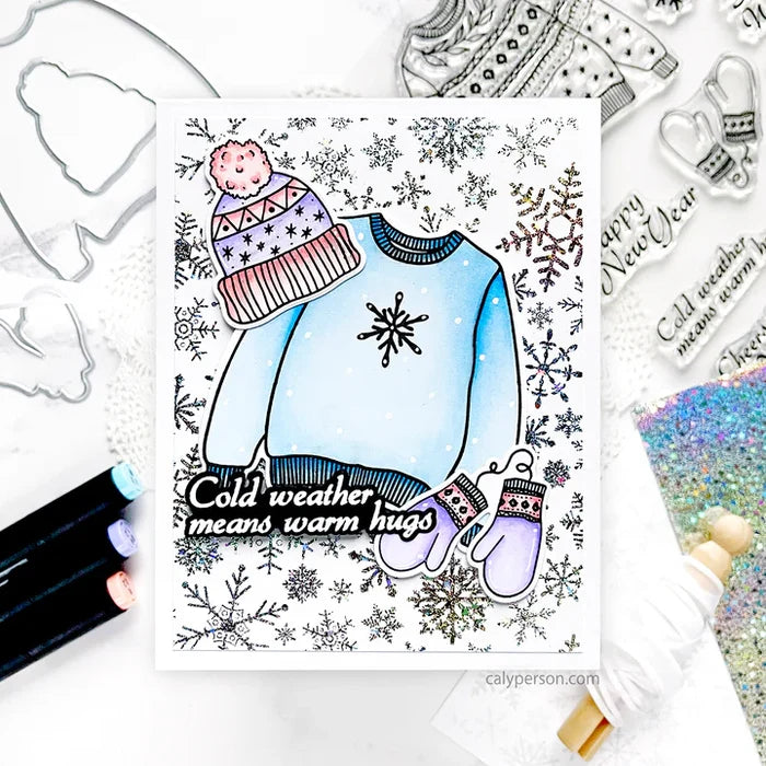 Gina K. Designs - Stamp & Die Set - Bundled Up.  stamp set by Hannah Drapinski. Available at Embellish Away located in Bowmanville Ontario Canada. Example by brand ambassador.