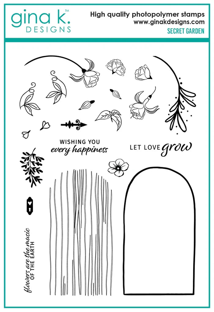 Gina K. Designs - Stamp & Die Set - Secret Garden. set by Lisa Hetrick. Available at Embellish Away located in Bowmanville Ontario Canada.