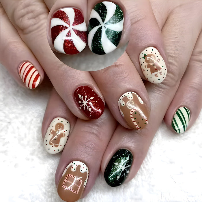 Gingerbread Man Snowflake Fake Nails