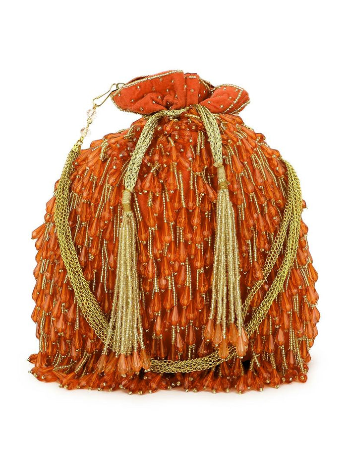 GOLD BEADED VELVET POTLI