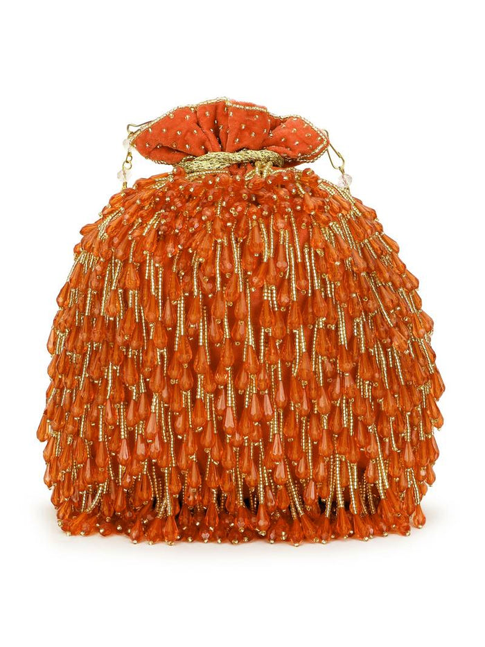 GOLD BEADED VELVET POTLI