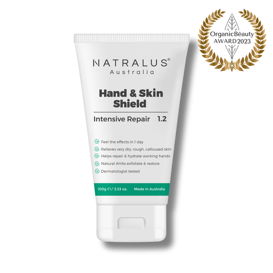 Natralus Hand & Skin Shield Intensive Repair for dry, cracked hands – moisturises, restores & protects hardworking Aussie skin.