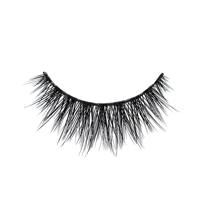 Hazel Mini round false lash with medium volume, short length, and feathery fibers for a “your lashes but better" effect.