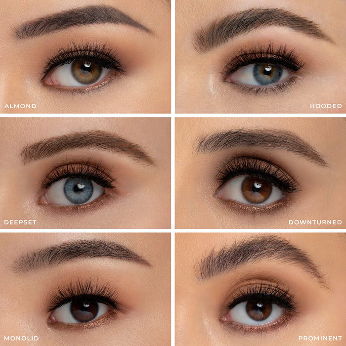 Hazel Mini false eyelashes on a almond eye shape, hooded eye shape, deepset eye shape, downturned eye shape, monolid eye shape, and prominent eye shape