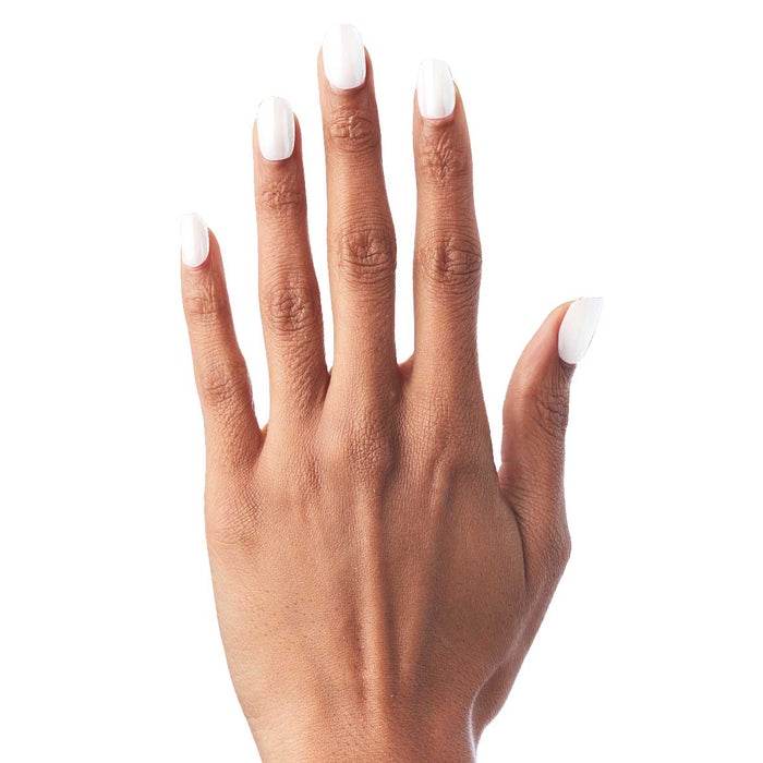 Hand with HD - Press-On | Short | Squoval clean white false nails in soft short squoval shape on medium skin tone background