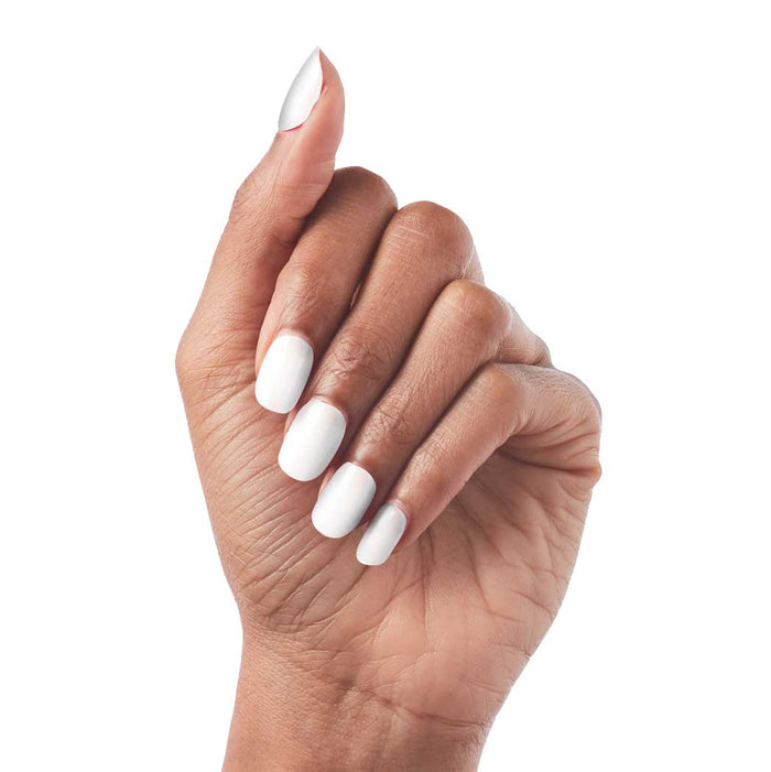 Hand with HD - Press-On | Short | Squoval false nails in crisp white on natural skin tone for clean mani look