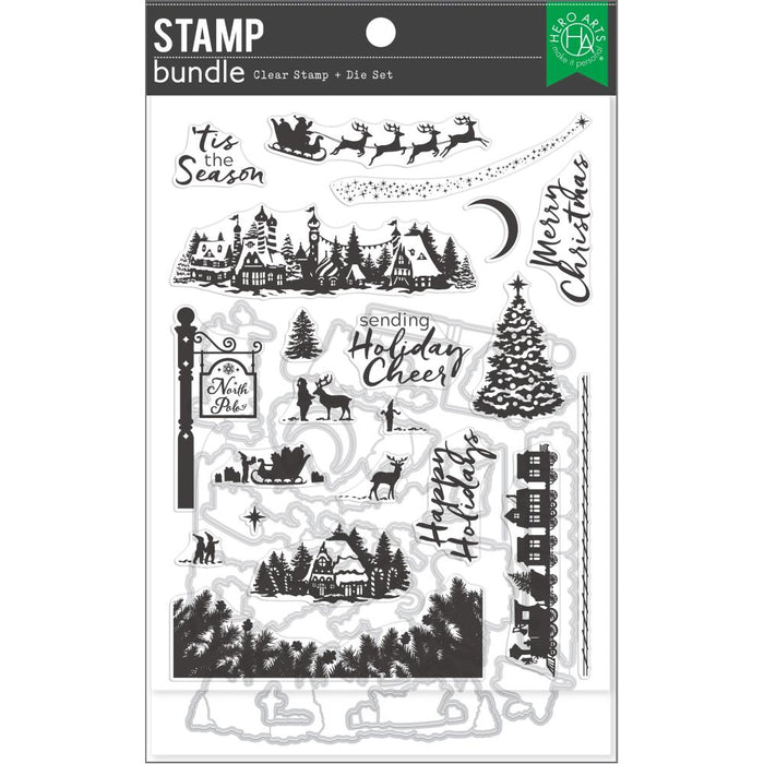 Hero Arts - Clear Stamp & Die Combo - North Pole Scenics. Get both together in this combo that includes: CM778 Clear Stamp Set and coordinating Frame Cuts. Available at Embellish Away located in Bowmanville Ontario Canada.