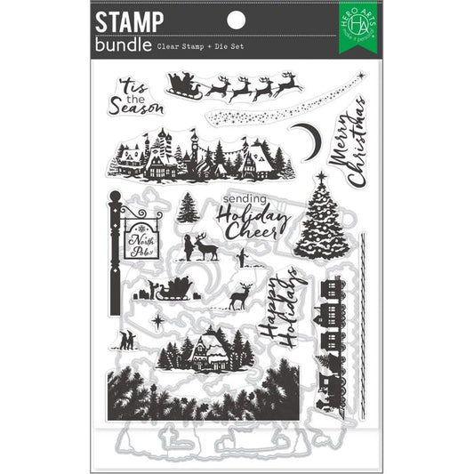 Hero Arts - Clear Stamp & Die Combo - North Pole Scenics. Get both together in this combo that includes: CM778 Clear Stamp Set and coordinating Frame Cuts. Available at Embellish Away located in Bowmanville Ontario Canada.
