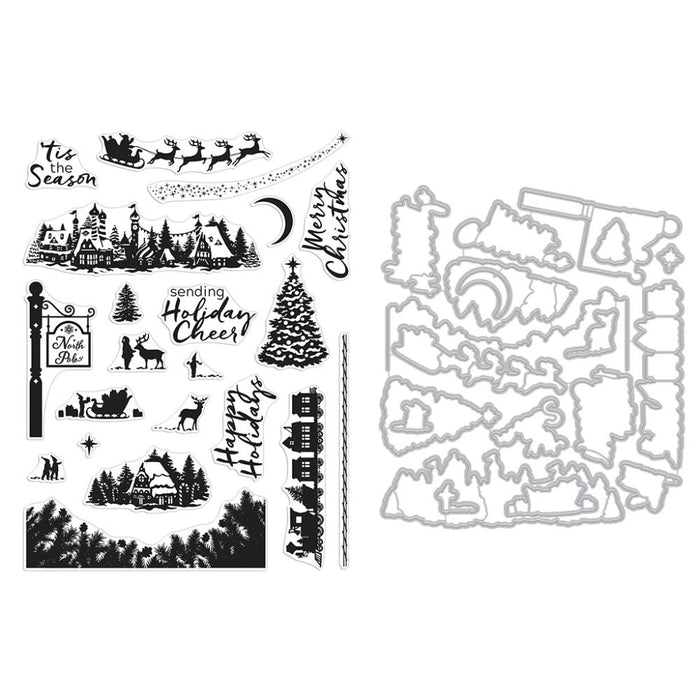 Hero Arts - Clear Stamp & Die Combo - North Pole Scenics. Get both together in this combo that includes: CM778 Clear Stamp Set and coordinating Frame Cuts. Available at Embellish Away located in Bowmanville Ontario Canada.