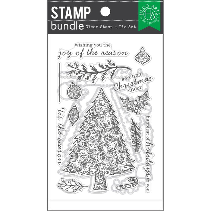 Hero Arts - Clear Stamp & Die Combo - Swirly Christmas Tree. Get both together in this combo that includes: CM771 Clear Stamp Set and coordinating Frame Cuts. Available at Embellish Away located in Bowmanville Ontario Canada.