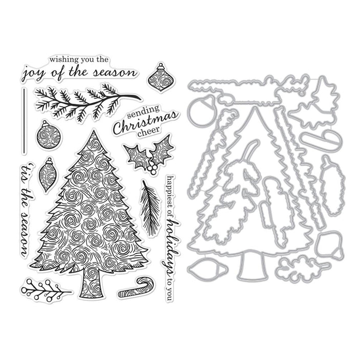 Hero Arts - Clear Stamp & Die Combo - Swirly Christmas Tree. Get both together in this combo that includes: CM771 Clear Stamp Set and coordinating Frame Cuts. Available at Embellish Away located in Bowmanville Ontario Canada.