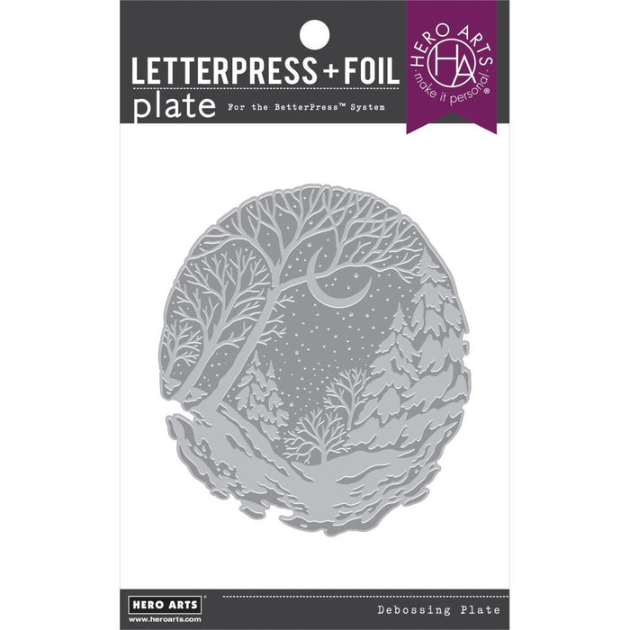Hero Arts - Letterpress & Foil Plate - Winter Forest. Foiling, deboss, and inked impressions. Available at Embellish Away located in Bowmanville Ontario Canada.