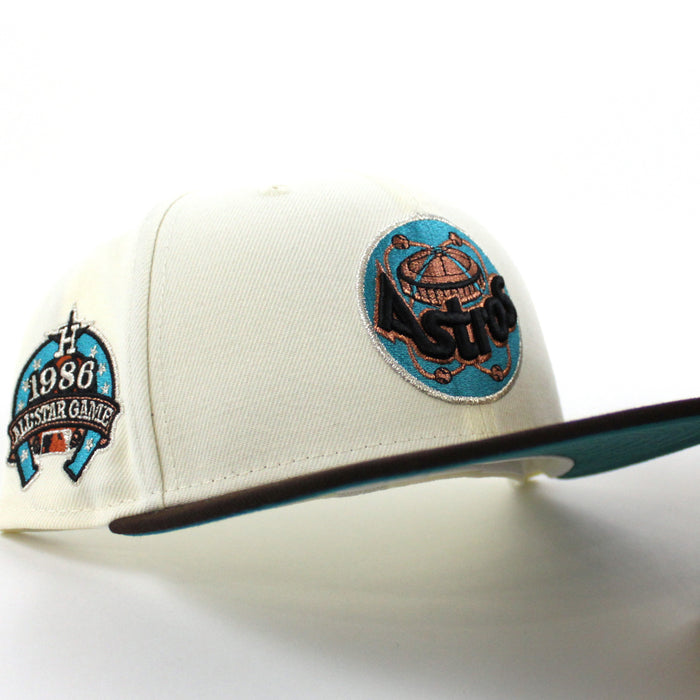 Houston Astros 1989 All Star Game New Era 59Fifty Fitted Hat (Chrome White Burnt Wood Aqua Under Brim)