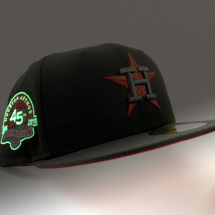 Houston Astros 45TH ANNIVERSARY New Era 59Fifty Fitted Hat (Black Metallic Red Under Brim)