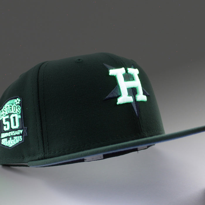Houston Astros 50th ANNIVERSARY New Era 59Fifty Fitted Hat (GITD Green Sky Blue Under Brim)