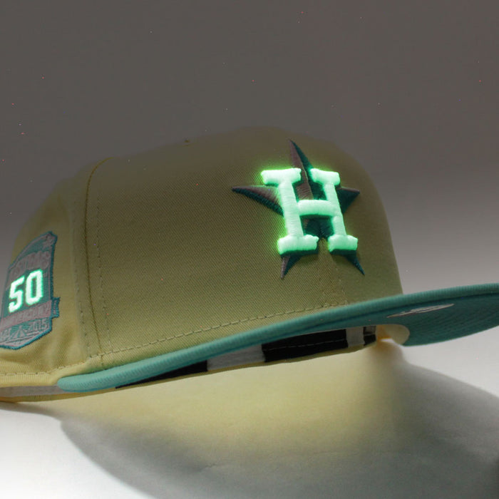 Houston Astros 50th ANNIVERSARY New Era 59Fifty Fitted Hat (GITD Yellow Mint Teal Under Brim)