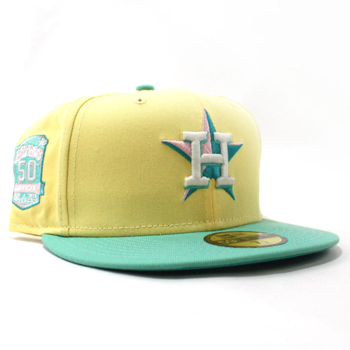 Houston Astros 50th ANNIVERSARY New Era 59Fifty Fitted Hat (GITD Yellow Mint Teal Under Brim)