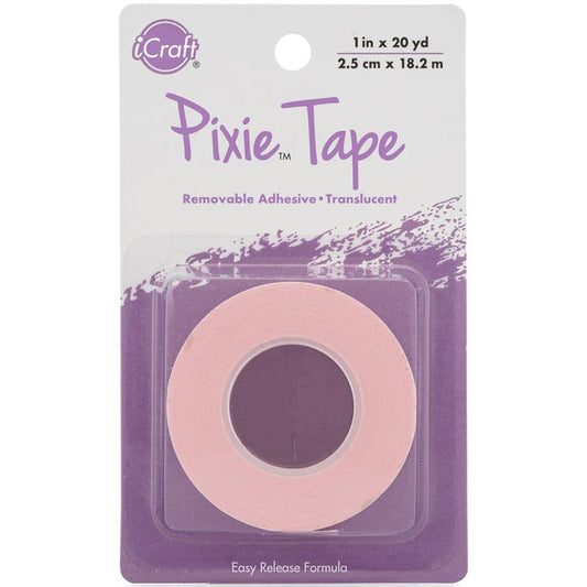 iCraft - Pixie Tape - Removable Tape - 1"X20yd. This easy-release, translucent, removable tape doesn't leave any adhesive residue behind. iCraft Pixie Tape peels cleanly without tearing paper, yet is durable enough for a wide range of creative techniques. Ideal for anyone who stencils, die cuts or uses an electronic cutter, iCraft Pixie Tape can provide a temporary hold for tools and materials. Available at Embellish Away located in Bowmanville Ontario Canada.