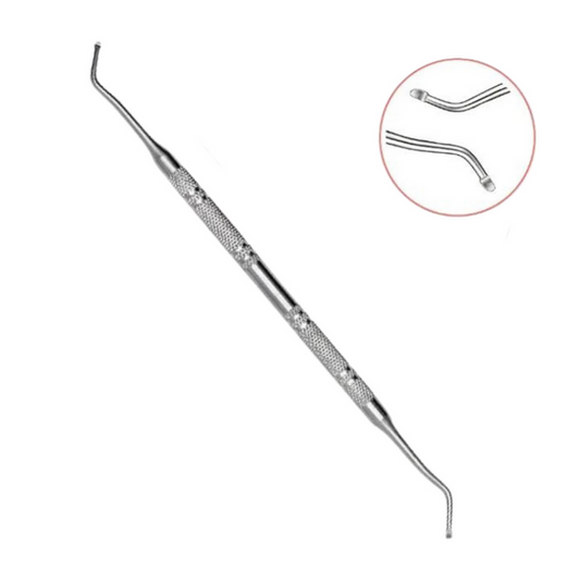 P018A Single Dual Sided Ingrown Toenail Tool | Steel ingrown toenail tool with closeup of two ends on white background