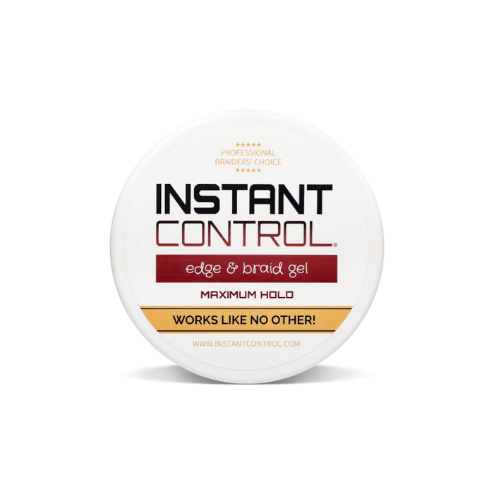 Instant Control hair care jar top view labeled edge and braid gel maximum hold edge control gel for sleek styles