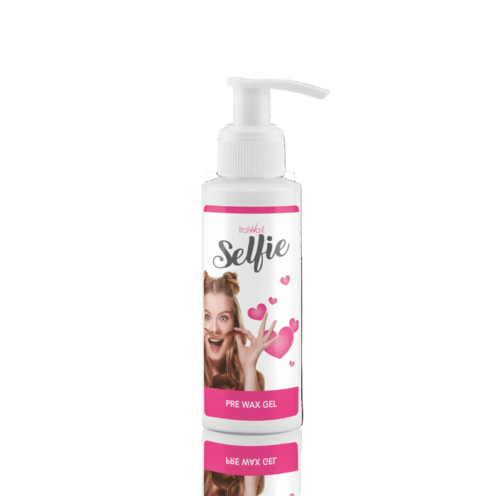 W390C Italwax100ml Selfie Pre-wax Gel for Face application | Bottle of 'Selfie' pre-wax gel with a pump on a white background