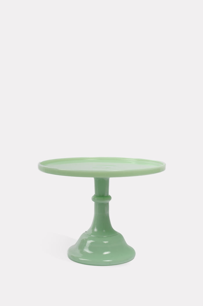 Mosser Glass 10 inch bright jade green footed cake plate.