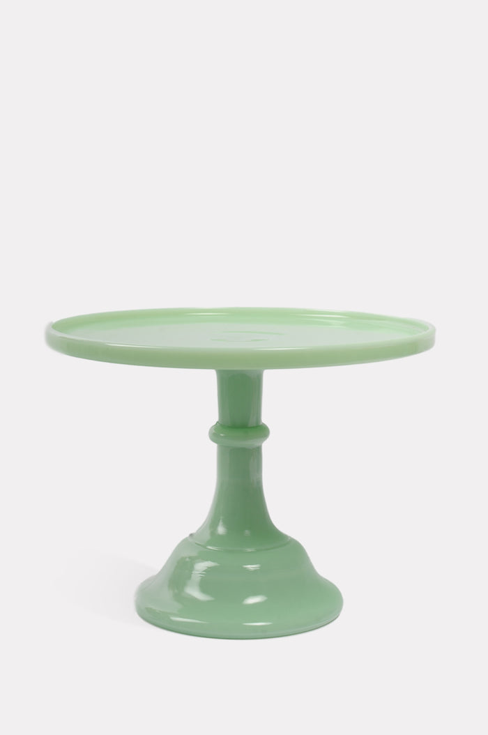 Mosser Glass 12 inch bright jade green footed cake plate.