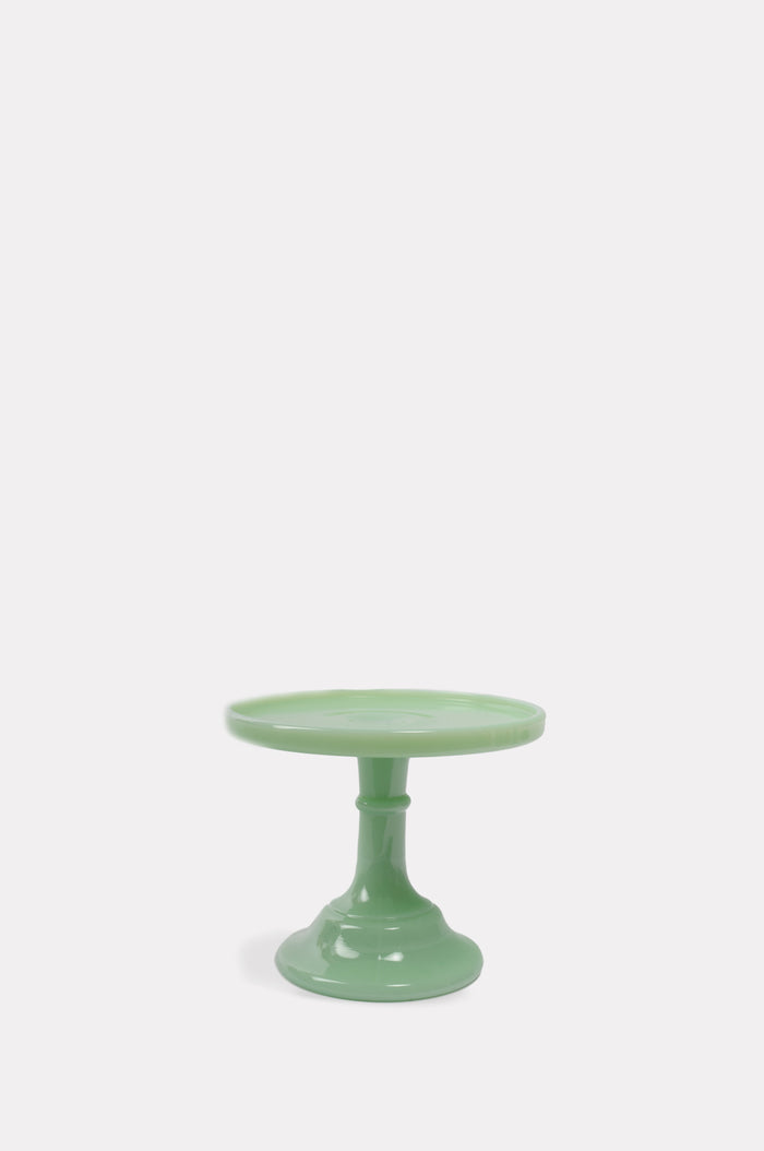 Mosser Glass 6 inch bright jade green footed cake plate.