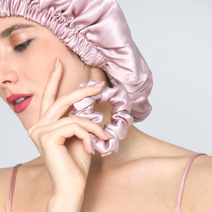 Jadu pure silk scrunchie and bonnet for ultimate sleep protection