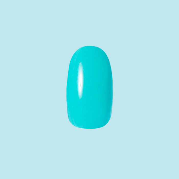 Jewel Pop | Round | Short bright neon turquoise blue press-on nail in a short round shape for a bold mani