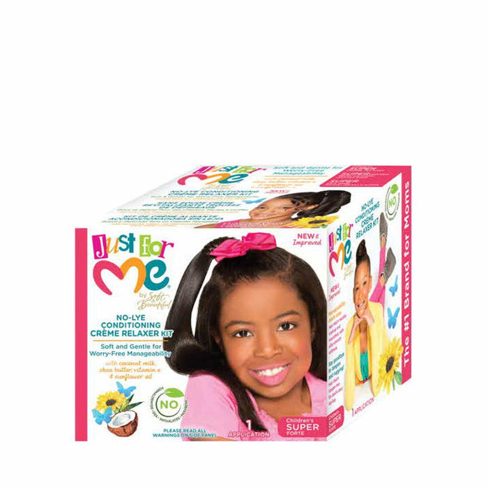 Just For Me No-Lye Hair Relaxer Kit designed for kids with soft and gentle formula for manageable hair