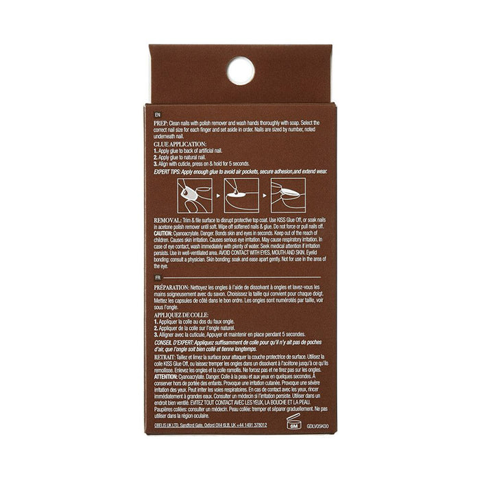 IVY BEAUTY by KISS brown packaging back with application instructions and diagram for trendy press on nails