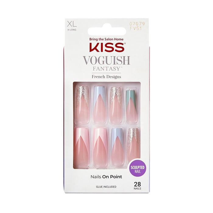 IVY BEAUTY by KISS Kiss Voguish French XL press on nails pack 28 sculpted French tip designs pink glitter accents