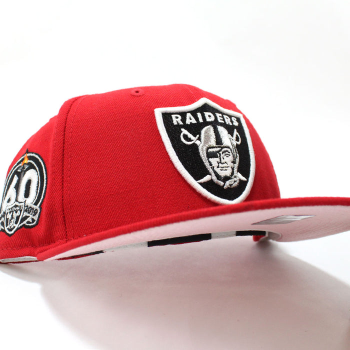 Las Vegas Raiders 60TH Anniversary New Era 59Fifty Fitted Hat (Glow in the Dark Logo Red Pink Under Brim)