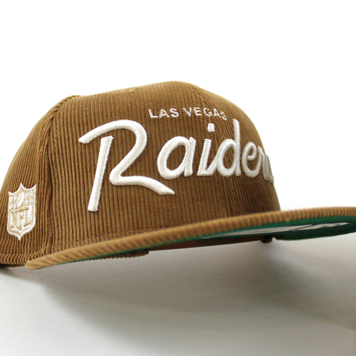 Las Vegas Raiders CORDSCRIPT New Era 9Fifty Snapback Hat (Corduroy Green Under Brim)